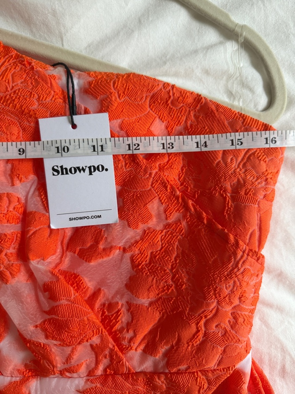 NWT Showpo Brailey One Shoulder Mini Wrap Front Dress Orange Jacquard 6 - Picture 9 of 11